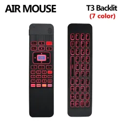 T3 6-axlig Gyro - Air Mouse - 2.4G - trådlös - 7 färger bakgrundsbelyst - Smart fjärrkontroll - med QWERTY-tangentbord