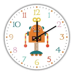 Stilig barneveggklokke - kvarts - retro robotdesign