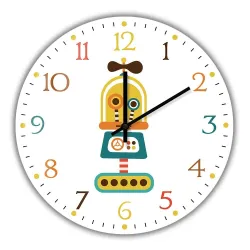 Snygg barnväggklocka - kvarts - retro robotdesign