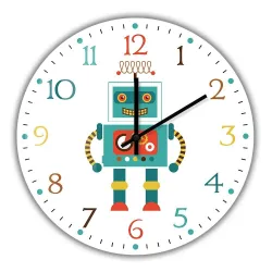 Stilig barneveggklokke - kvarts - retro robotdesign