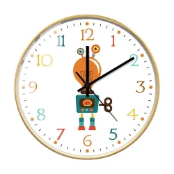 Stilig barneveggklokke - kvarts - retro robotdesign