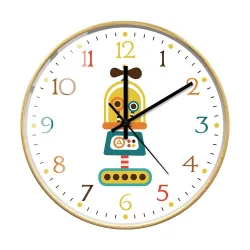 Snygg barnväggklocka - kvarts - retro robotdesign