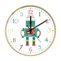 Stilig barneveggklokke - kvarts - retro robotdesign