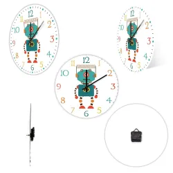 Snygg barnväggklocka - kvarts - retro robotdesign