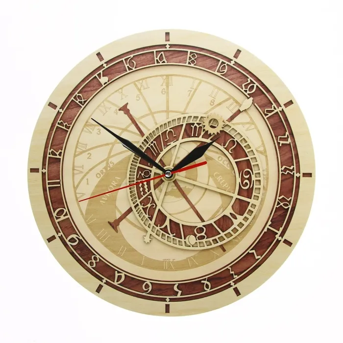 RelojesReloj decorativo de pared de madera - cuarzo - Astronomía de Praga / República Checa