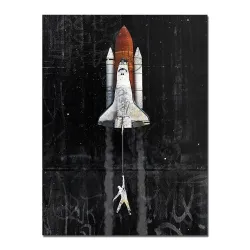 Astronaut - rum - raket - oliemaleri - lærredsvægplakat