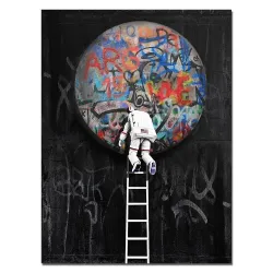 Astronaut - rymd - raket - oljemålning - canvas väggaffisch