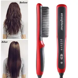 Brosse à cheveux/barbe multifonctionnelle - peigne - lisseur - avec réglage de la température
