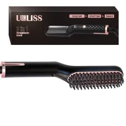 Multifunktionel hår-/skægbørste - kam - glattejern - med temperaturjustering