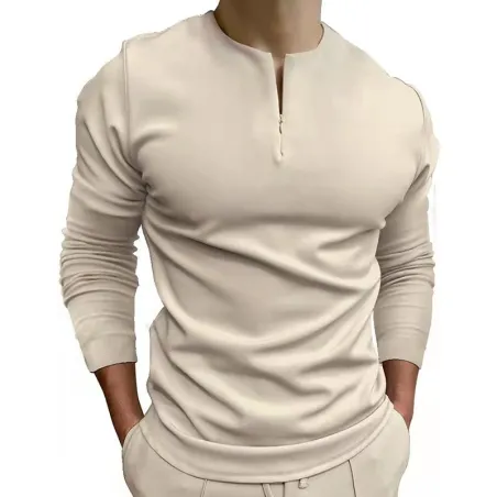 Klassisk poloshirt - langærmet t-shirt - med lynlås