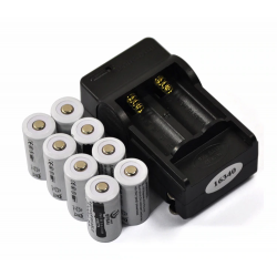 CR123A 16340 - 2200mAh 3,7V li-ion oppladbart batteri 8 stk / 16340 lader