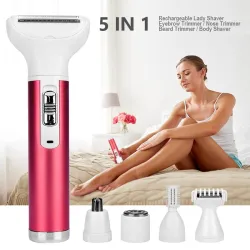 5 i 1 elektrisk kvinneepilator - nesetrimmer - øyenbryn - ben - armhuler - bikini