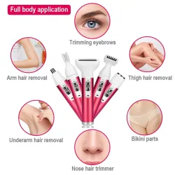 5 i 1 elektrisk kvinneepilator - nesetrimmer - øyenbryn - ben - armhuler - bikini