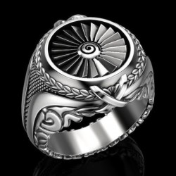 Anel de prata vintage - anel de sinete - estilo punk - turbina de metal - prata de lei 925
