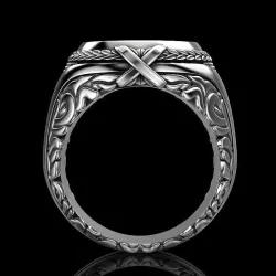 Bague en argent vintage - chevalière - style punk - turbine en métal - argent sterling 925