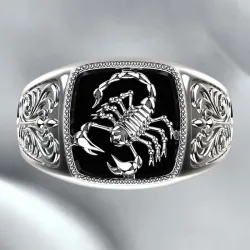 Vintage präglad ring - signetring - skorpiondesign - 925 sterling silver