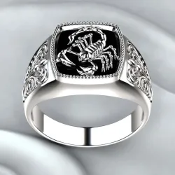 Vintage preget ring - signetring - skorpiondesign - 925 sterling sølv