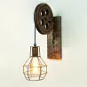Applique murale à poulie rétro - lampe en bois