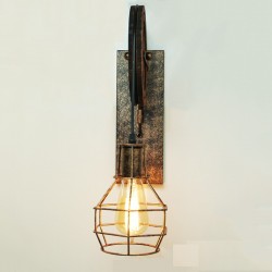 Luminária de parede com polia retrô - lâmpada de madeira
