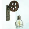 Retro remskiva vägglampa - trälampa