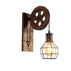 Retro pulley wall light - wooden lampWall lights