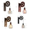 Retro remskiva vägglampa - trälampa