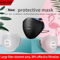 Beskyttende silikone ansigtsmaske - genanvendelig - anti-støv - anti-bakteriel - luftventil - KN95 filter