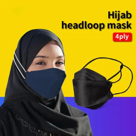 Beskyttende ansiktsmaske - 4-lags - engangs - antistøv - antibakteriell - kryssløkker - fiskeform - 10 stk.