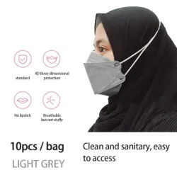 Masque de protection - 4 couches - jetable - anti-poussière - antibactérien - boucles croisées - forme de poisson - 10 pièces