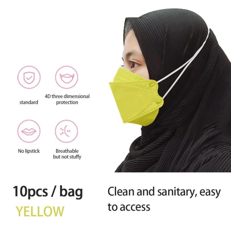 Beskyttende ansigtsmaske - 4-lags - engangs - anti-støv - anti-bakteriel - krydsløkker - fiskeform - 10 stk.