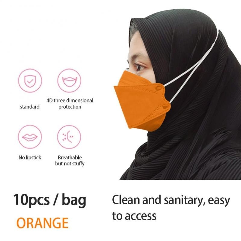 Beskyttende ansigtsmaske - 4-lags - engangs - anti-støv - anti-bakteriel - krydsløkker - fiskeform - 10 stk.