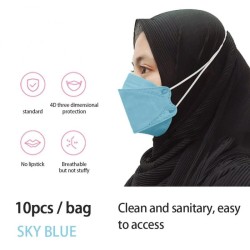 Beskyttende ansiktsmaske - 4-lags - engangs - antistøv - antibakteriell - kryssløkker - fiskeform - 10 stk.