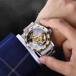 WINNER - montre de luxe - mécanique - lumineuse - avec diamants - design squelette transparent - avec boîte