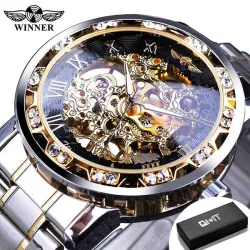 WINNER - montre de luxe - mécanique - lumineuse - avec diamants - design squelette transparent - avec boîte