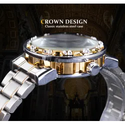 WINNER - montre de luxe - mécanique - lumineuse - avec diamants - design squelette transparent - avec boîte