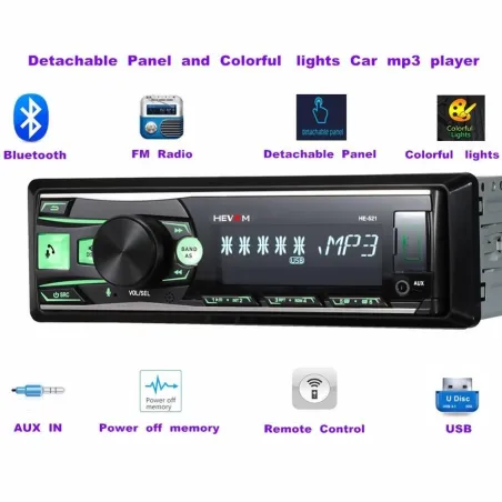 Car radio - remote control - removable panel - Bluetooth - 1DIN - 2.5 inch - 12V - FM - USB - AUX-IN - MP3Din 1