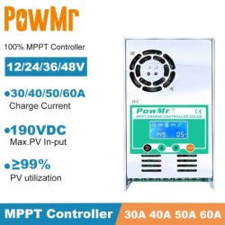 PowMr MPPT - solpanelsregulator - laddningskontroll - LCD-bakgrundsbelysning - 30A - 40A - 50A - 60A