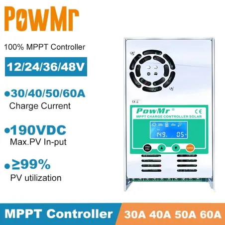 PowMr MPPT - solpanelsregulator - laddningskontroll - LCD-bakgrundsbelysning - 30A - 40A - 50A - 60A