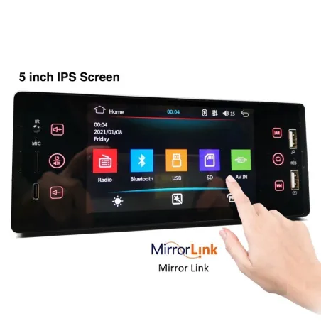 Din 1Autorradio - cámara - mando a distancia - M150 - 1 Din - 5 pulgadas - Bluetooth - Android - Mirror Link - USB