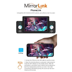 Rádio do carro - M160 - controle remoto - câmera - 1 Din - 5 polegadas - Mirror Link - Bluetooth - Android - IOS - USB duplo