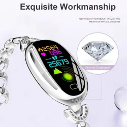 H8 Smart Watch - uthult stropp med diamanter - pulsmåler - treningsmåler - vanntett - Android - Bluetooth