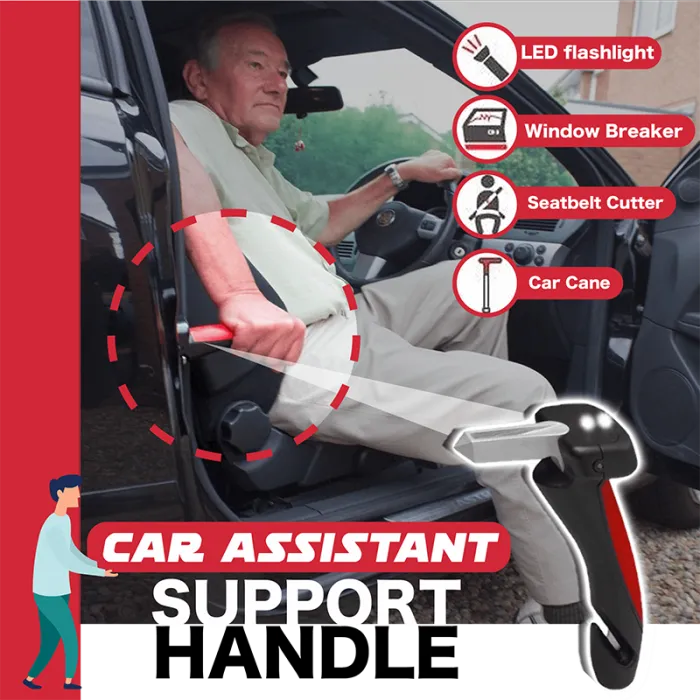 Poignée de support de voiture - poignée de porte de sécurité multifonction - marteau - brise-vitre - avec LED