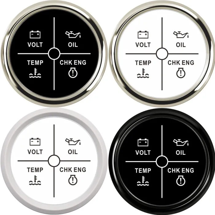Universalalarmmåler - Volt - oljetrykk - vanntemperatur - CHK ENG - 4 LED - 52mm 9~32 V