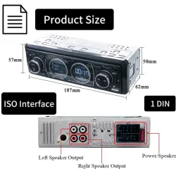 Bluetooth-Autoradio - 1 DIN - USB - TF - FM - 60Wx4 - 12V
