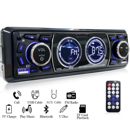 Bluetooth car radio - 1 DIN - USB - TF - FM - 60Wx4 - 12VDin 1