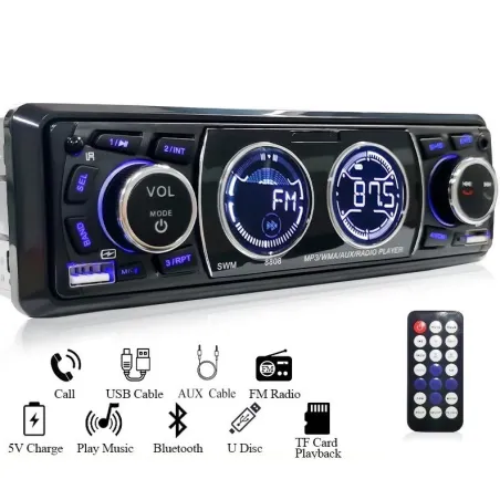 Radio samochodowe Bluetooth - 1 DIN - USB - TF - FM - 60Wx4 - 12VDin 1