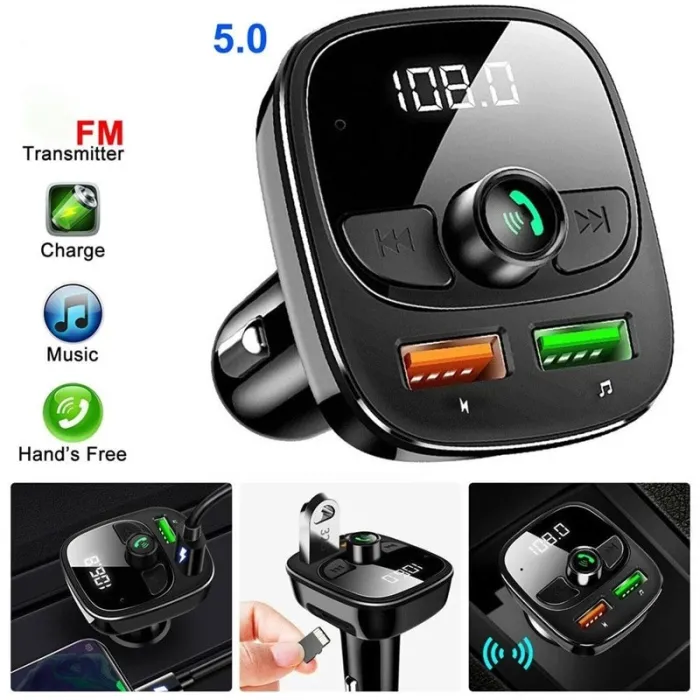 Trådløs Bluetooth-sender - håndfri - dobbelt USB-oplader - digital - LED
