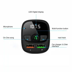 Transmisores FMTransmisor inalámbrico Bluetooth - manos libres - cargador doble USB - digital - LED