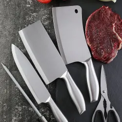 Kitchen knives set - paring knife - chopping knife - scissors - knife sharpener - with stand - stainless steelSteel