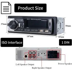 1DIN autoradio - Bluetooth - afstandsbediening - USB - TF - 60Wx4 - 12VDin 1